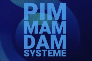 die vier Worte PIM, MAM, DAM und Systeme stehen vor einem dunklen Hintergrund