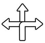 Icon von Pfeilen in unterschiedliche Richtungen, für die Flexibilität.