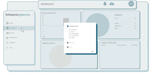 Dashboard-Ansicht mit Importprozess, Auswahlmenü für Objekttypen und verschiedenen Datenübersichten zur Lieferantenverwaltung