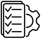Icon eines Datenblattes mit einem Zahnrad für den Begriff Technische Daten.