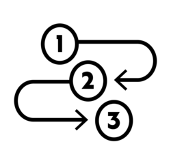 Icon einer Strecke von Punkt 1 zu 2 zu 3, um Strartegie darzustellen.
