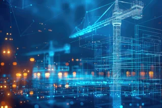 Kräne auf einer digitalen Baustelle