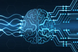 Digitales Bild eines Gehirns mit input und Output