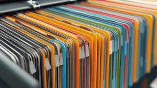 Farbige Hängemappen in einem offenen Aktenschrank
