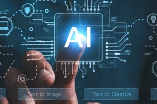 ein Finger drückt auf einen Button mit der Aufschrift "AI"